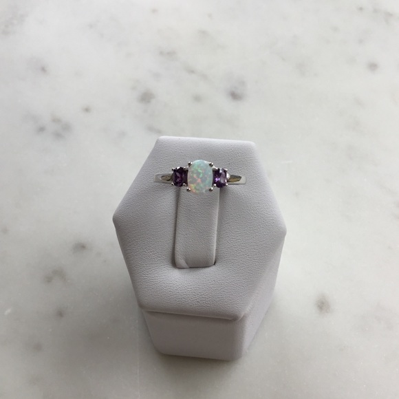 Sterling Silver Lab Created Opal Ring - Picture 12 of 16